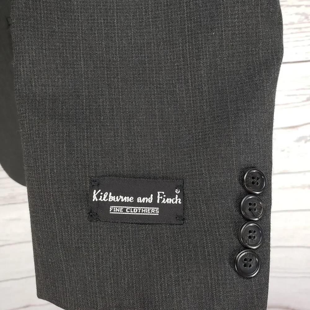 Kilburne and Finch Men's Gray Pinstriped Wool Blend Blazer Jacket Size 43R/W37